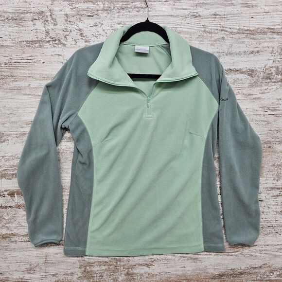 Columbia Quarter Zip Fleece Pullover Sweatshirt Size Lg Mint/Sage Green Two Tone - Picture 1 of 7
